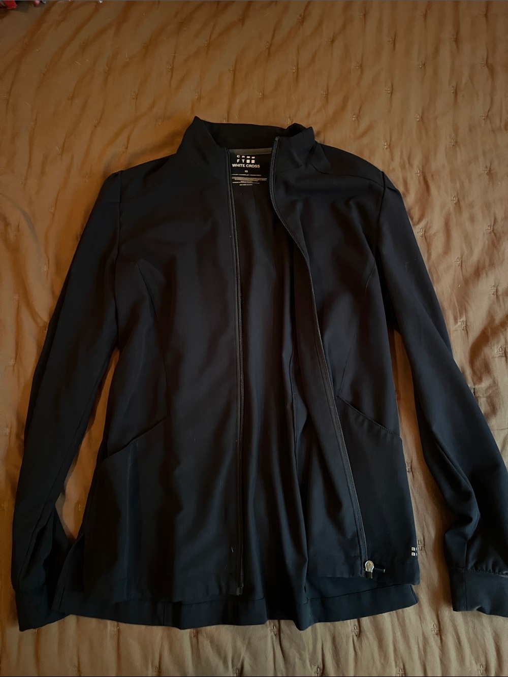 White Cross Black Zip Jacket with Stand Collar